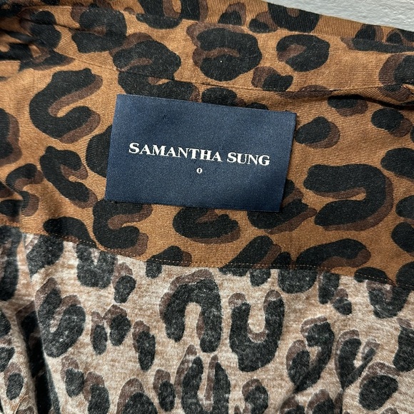 Samantha Sung Shirt Dress Button Down Animal Print Wool Silk Brown Black Size 0 - Picture 8 of 13